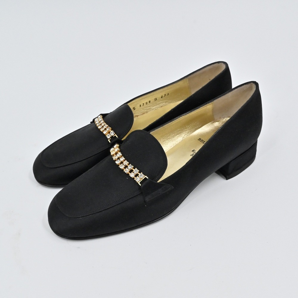 Bruno Magli Crystal Satin Loafers Womens Size 6.5 Black Evening Vintage Italy‎